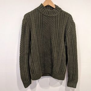 🍪Chunky Cable Knit Sweater Olive Green Mock Neck